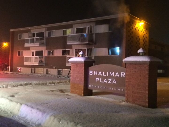 Fire crews battle blaze at east Edmonton apartment building Wednesday, Jan. 20, 2016.