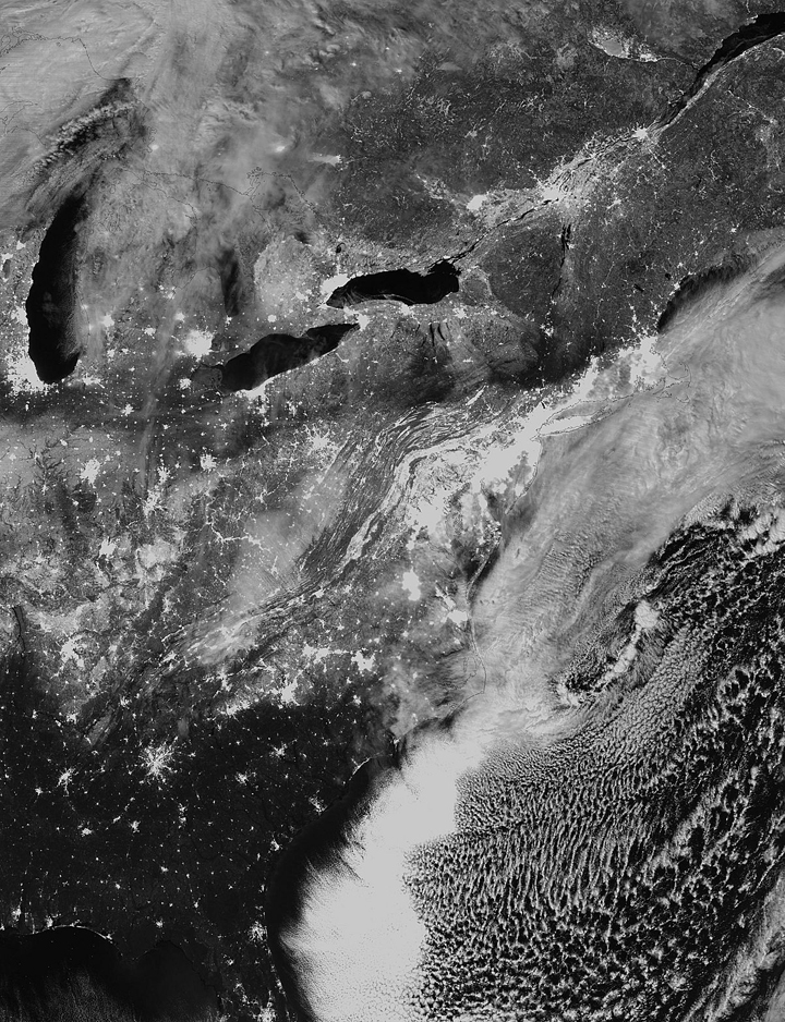An infrared image of the day and night band show the historic blizzard that crippled parts of the eastern U.S. on Jan. 23-24.