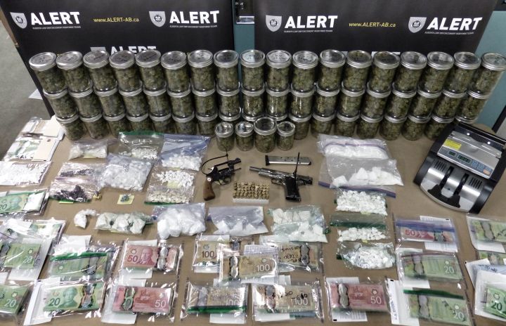 Items seized by ALERT after three residences were searched in Grande Prairie, Alta. Thursday, Jan. 21, 2016.