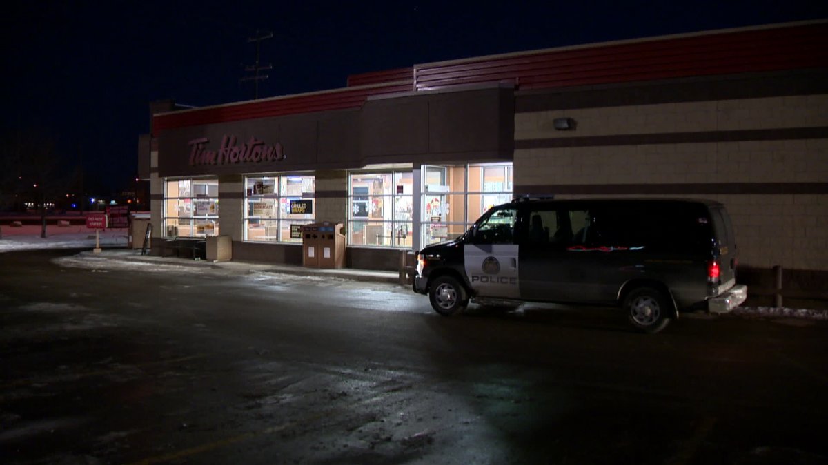 Police were called to reports of a robbery at the Tim Hortons on 46 Avenue and Blackfoot Trail.