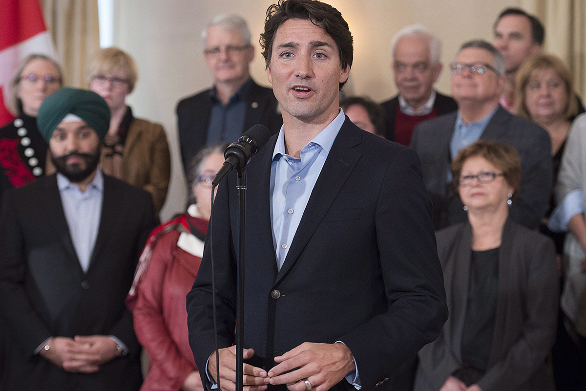 Prime Minister Justin Trudeau holds a media availability during a cabinet retreat at the Algonquin Resort in St. Andrews, N.B. on Monday, Jan. 18, 2016. 