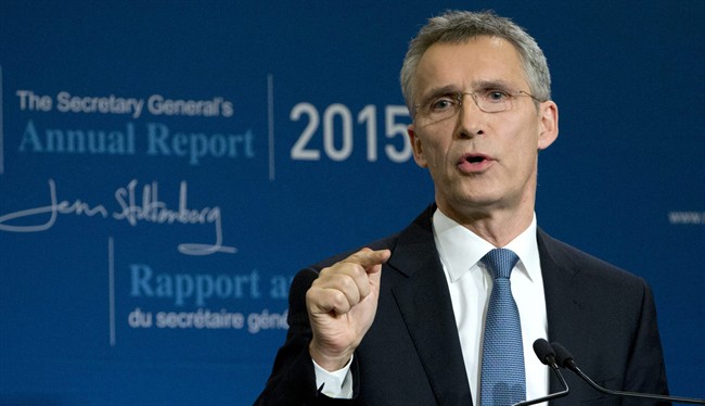 NATO Secretary General Jens Stoltenberg speaks during a media conference as he presents the NATO annual report in Brussels on Thursday, Jan. 28, 2016. 