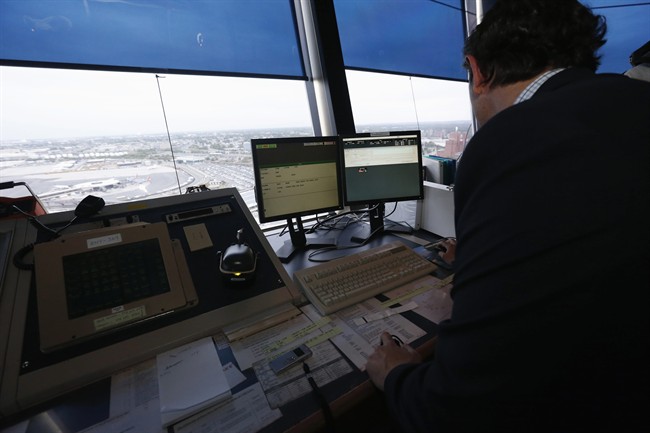 The Newark Liberty International Airport air traffic control tower is seen in Newark, N.J. in this May 2015 file photo.