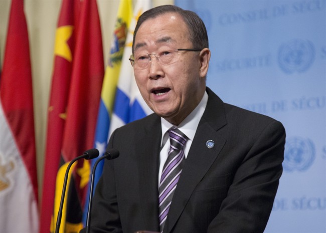 United Nations Secretary-General Ban Ki-moon holds a media briefing before attending a Security Council meeting, Wednesday, Jan. 6, 2016, at U.N. headquarters.