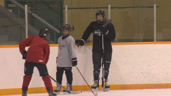 River East Marauders defenceman Zack Davis towers over teammates with his 6’1″ frame.