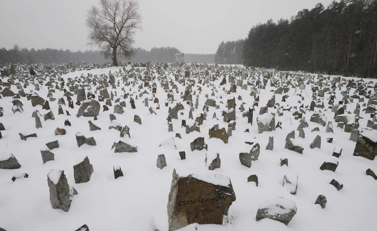 Stones with names of towns and villages, where the victims came from, are seen on the grounds of the former German Nazi Death Camp Treblinka, near the village of Treblinka, northeast Poland, Friday, Feb. 18, 2011.