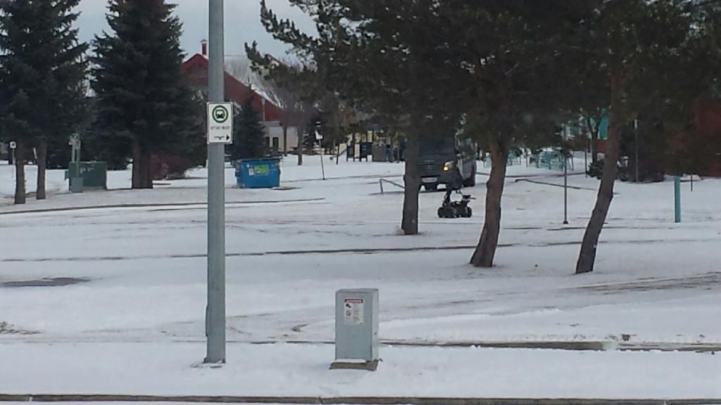 A neighbour took this photo of police bomb equipment at the school Monday, Feb. 29, 2016.