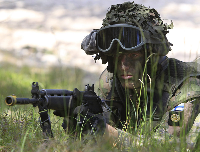 A Finnish soldier participates in NATO exercises in Poland in June of 2015. 