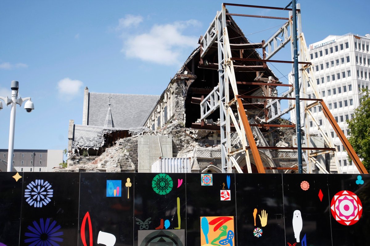 The iconic ChristChurch Cathedral, pictured Feb. 10, 2016, remains in ruins in Christchurch, New Zealand. The fifth anniversary of the quake was marked Sunday.