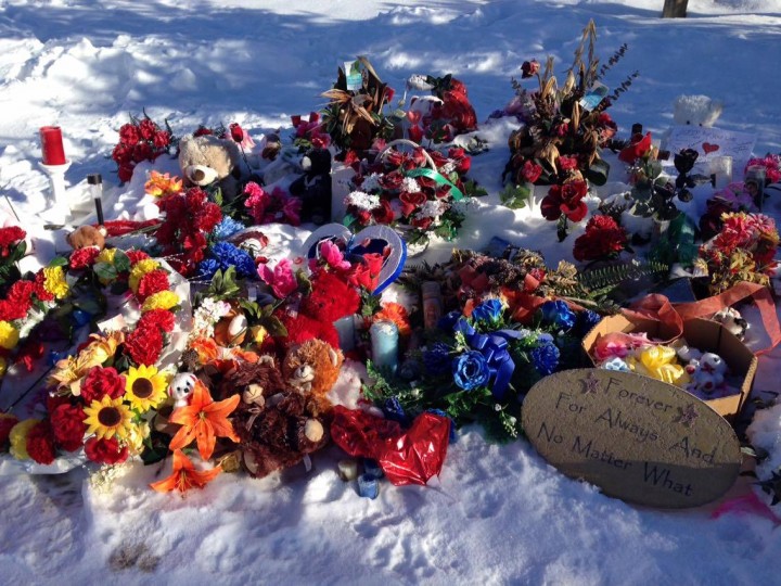 Flowers laid for the victims of the tragic school shooting and their families on Jan. 22, 2016.