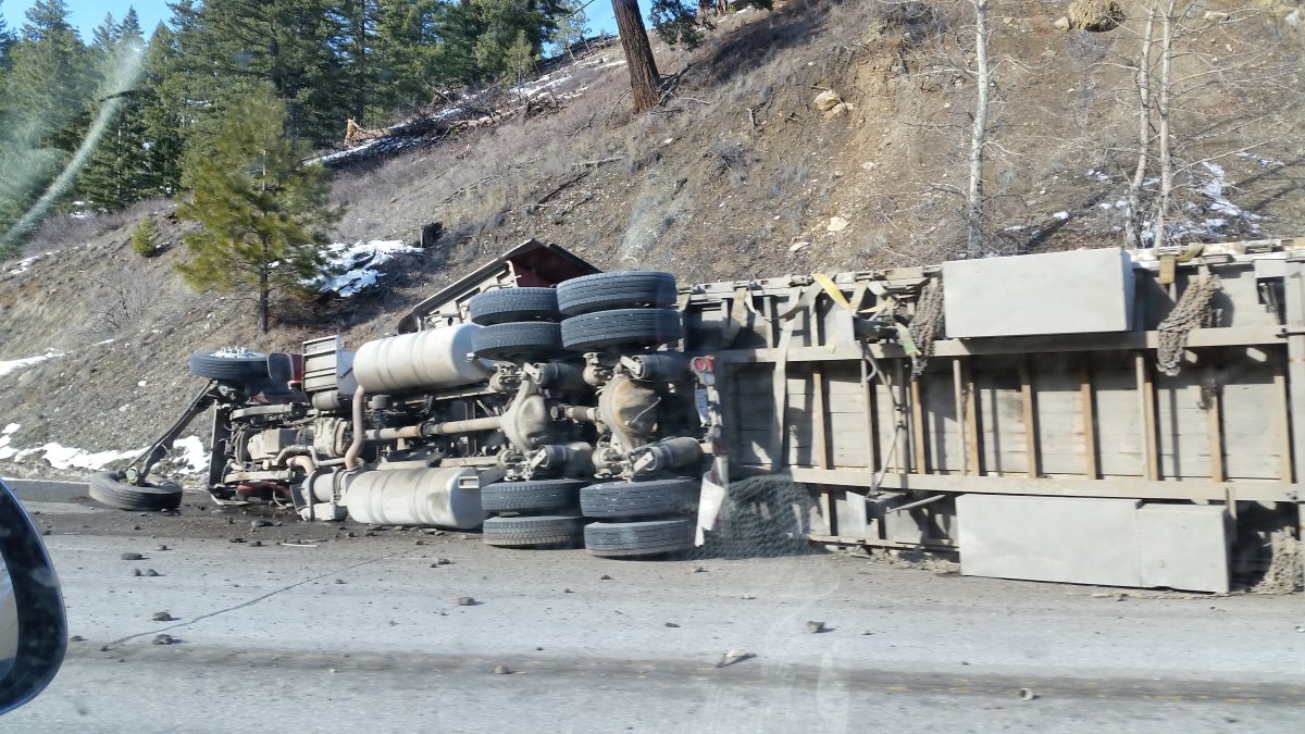 Transport truck flipped on Highway 3 near Princeton | Globalnews.ca