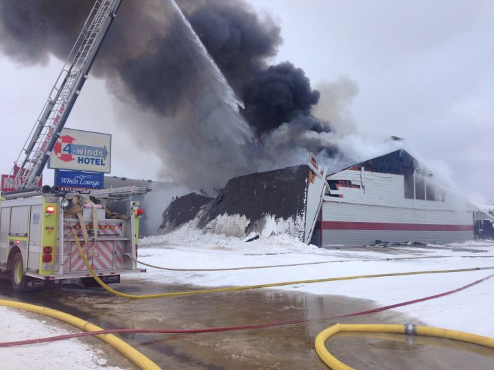 The 4 Winds Hotel and Restaurant in High Level was destroyed by fire Saturday, Feb. 27, 2016. 