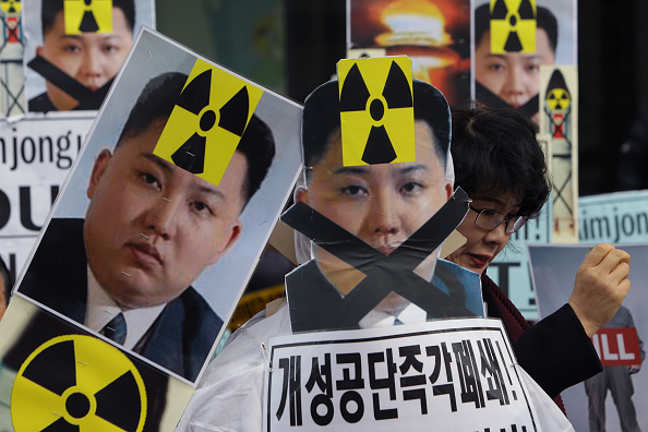 South Korean protesters attend an anti-North Korea rally on February 11, 2016 in Seoul, South Korea.