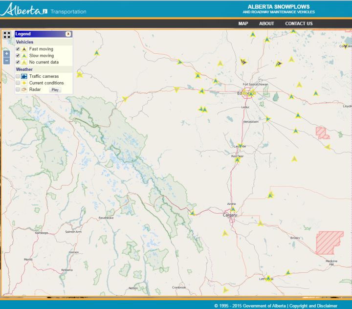New snowplow map from 511 Alberta.