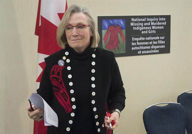 Minister of Indigenous and Northern Affairs Carolyn Bennett speaks during a news conference on the Missing and Murdered Indigenous Women and Girls inquiry in Ottawa, Monday, February 15, 2016. 