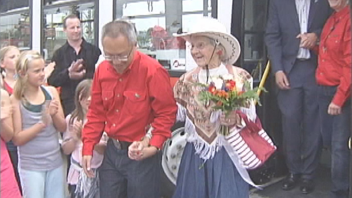 Bennie Parno taking transit to the Calgary Stampede in 2015.