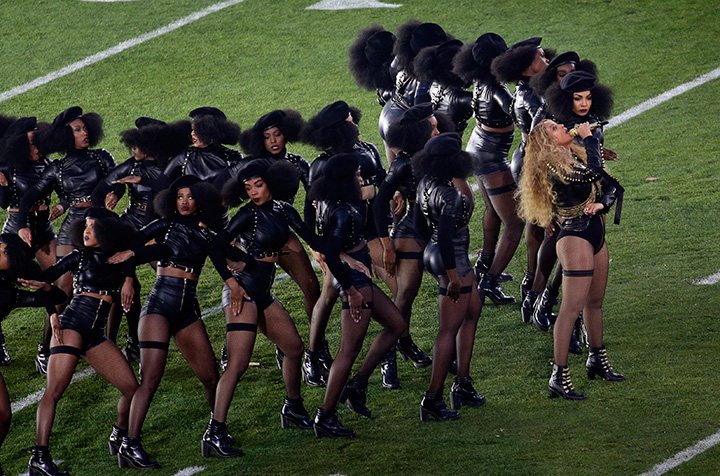 Beyoncé performs during the halftime show at Super Bowl 50 on Sunday, Feb. 7, 2016, in Santa Clara, Calif.