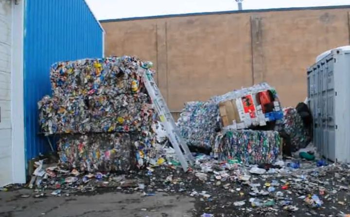 Crushed beverage containers at an Edmonton-based recycling centre in March 2013.