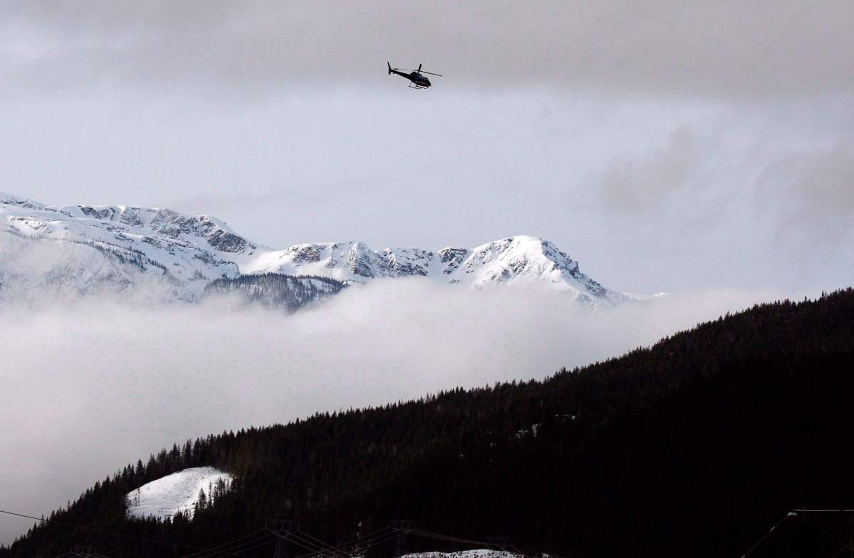 A 2010 file photo of a search and rescue helicopter near Revelstoke. 