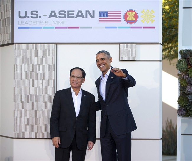 President Barack Obama greets ASEAN's secretary general. Le Luong Minh, at a meeting of ASEAN, the 10-nation Association of Southeast Asian Nations, at the Annenberg Retreat at Sunnylands in Rancho Mirage, Calif., Monday, Feb. 15, 2016. Obama and the leaders of the Southeast Asian nations are gathering in Southern California for two days of talks on economic and security issues and on forging deeper ties amid China's assertive presence in the region. (AP Photo/Pablo Martinez Monsivais).