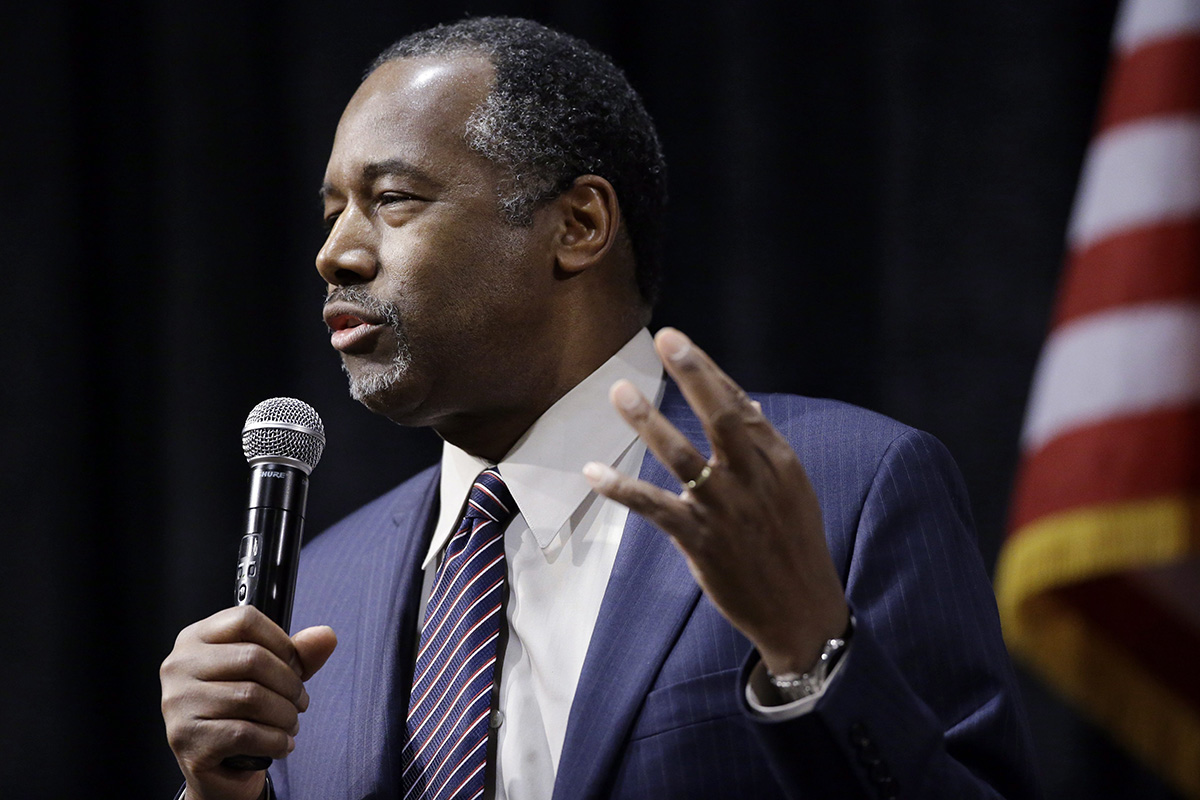 Republican presidential candidate Ben Carson speaks during a town hall meeting Sunday, Feb. 21, 2016, in Reno, Nev. 