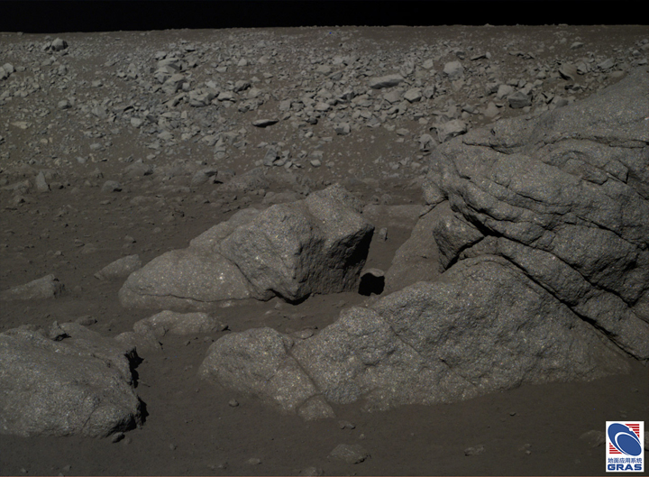 The rocky landscape seen by the Chinese rover Yutu
