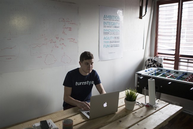 Sam Hillman is pictured in Turnstyle's offices in Toronto on Monday, February 8, 2016.