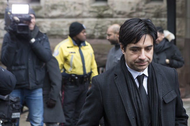 Former CBC radio host Jian Ghomeshi leaves a Toronto courthouse following day six of his trial on Tuesday, Feb. 9, 2016.