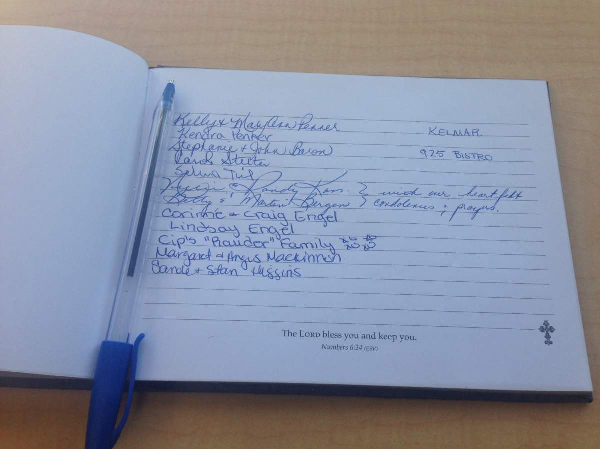 Book of condolences at Kelmar Country Meats and Deli. Brittany Greenslade / Global News