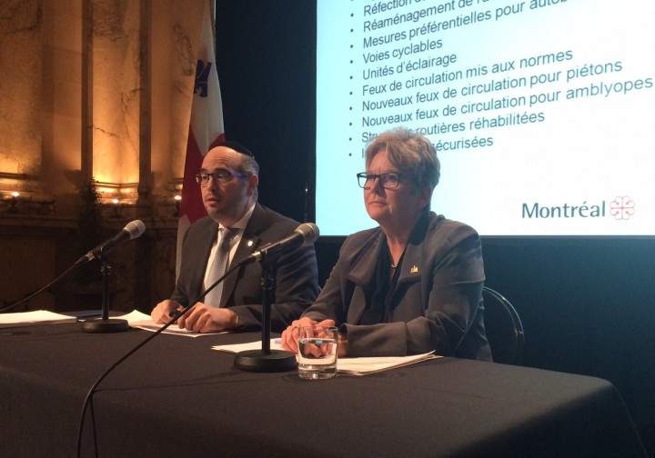 Montreal executive committee members Lionel Perez and Chantal Rouleau at a city hall press conference, Thursday, February 18, 2016.