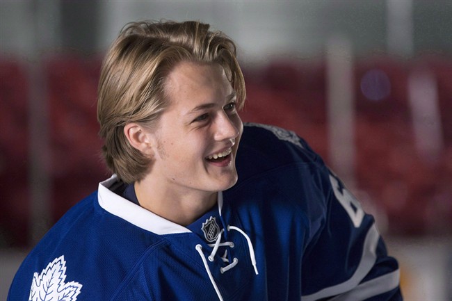 Toronto Maple Leafs' William Nylander attends training camp in Toronto on September 18, 2014. The rebuilding Maple Leafs have recalled a number of their top prospects.Nineteen-year-olds Nylander and Kasperi Kapanen joined the Leafs from the AHL's Toronto Marlies on Monday morning and could play their first NHL games tonight against the Tampa Bay Lightning.