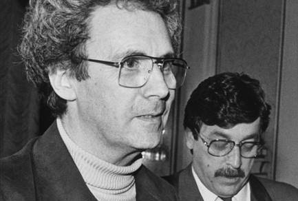 Film director Claude Jutra, left, is pictured in Quebec City on Oct. 23, 1984. Telefilm Canada says it will allow Quebec's film industry to take the lead on what to do about awards bearing the name of Jutra, a famous director accused of sleeping with young boys.