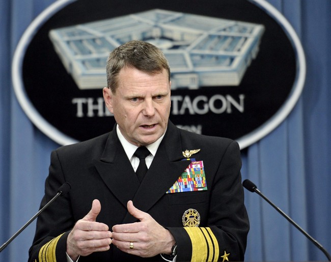 Navy Vice Adm. Bill Gortney, director of the Joint Staff, gives an operational update concerning Libya, at the Pentagon in Washington, Sunday, March 20, 2011. 