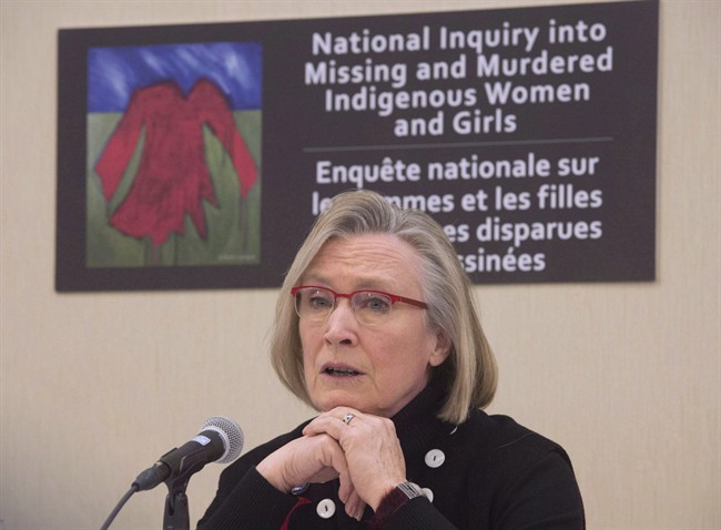 Minister of Indigenous and Northern Affairs Carolyn Bennett speaks during a news conference on the Missing and Murdered Indigenous Women and Girls inquiry in Ottawa in February.