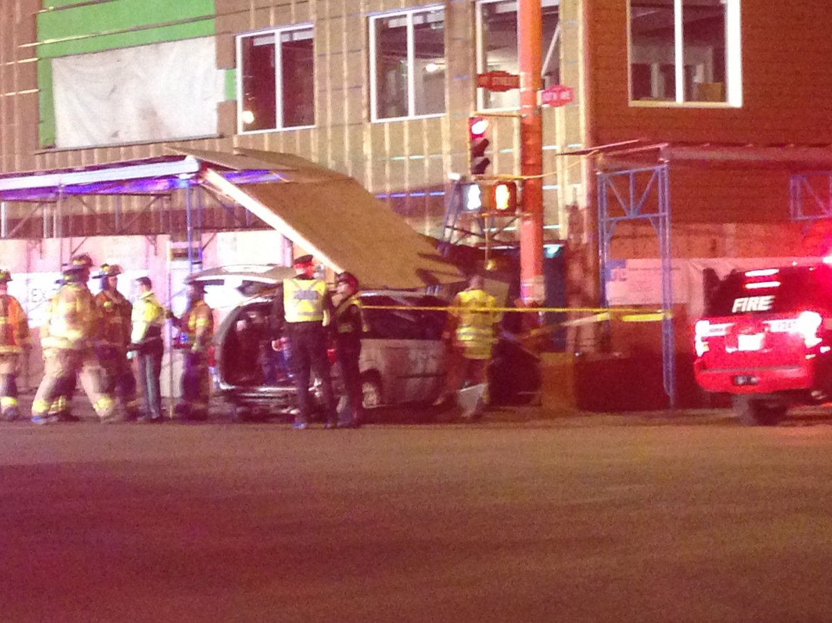 Police investigate a collision near 97 St. & 107 Ave. , Sunday night.