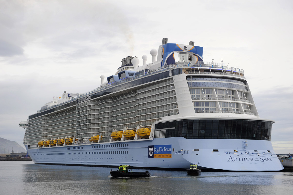 The Royal Caribbean's latest cruise liner 'Anthem Of The Seas', the third largest ship in the world, is moored at the port of Bilbao during its maiden voyage, on April 26, 2015. 
