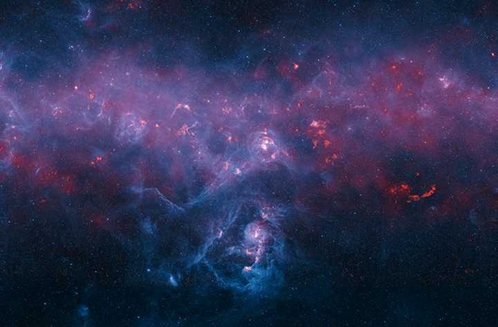 This image is a combination of images by the APEX telescope as well as NASA's Spitzer Space Telescope and the ESA's Planck satellite. 