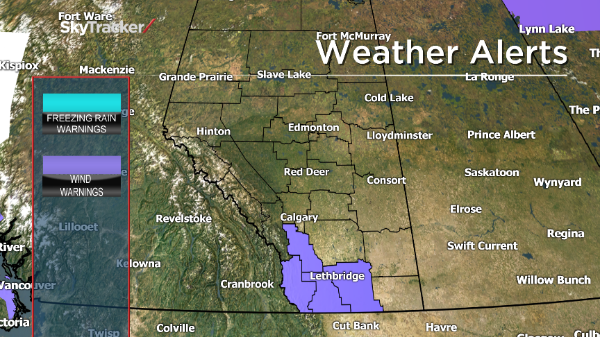 Freezing rain warnings were dropped over the Friday noon hour, while wind warnings continued through the south west.