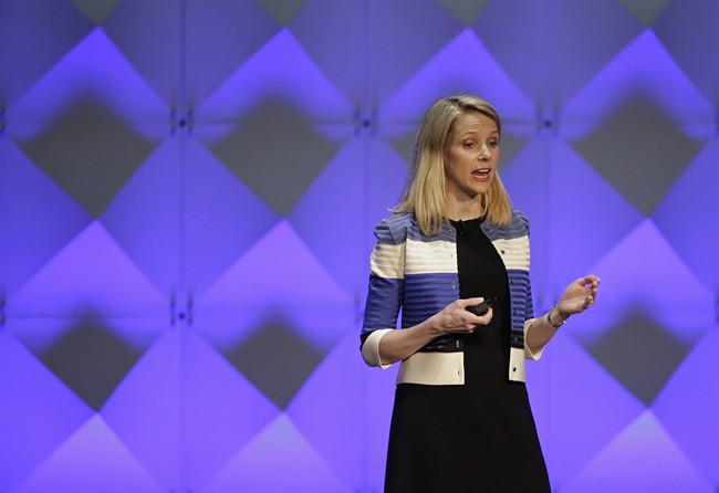 Yahoo CEO Marissa Mayer delivers the keynote address Thursday, Feb. 18, 2016, at the Yahoo Mobile Developer Conference in San Francisco.