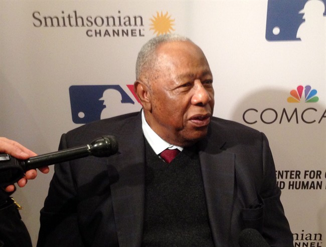 In this Feb. 5, 2016 photo, Hank Aaron is seen attending the screening of the film “The Hammer of Hank Aaron.” (AP Photo/Charles Odum)