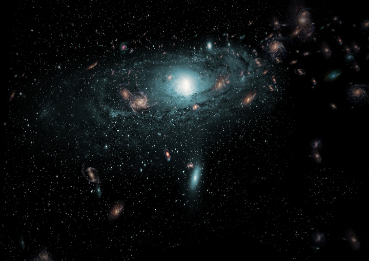 An artist’s impression of the galaxies found in the ‘Zone of Avoidance’ behind the Milky Way. 