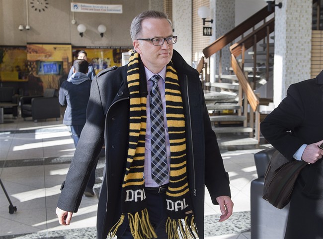 Dalhousie University president Richard Florizone arrives at a meeting of the Dalhousie Senate in Halifax on Monday, Feb. 22, 2016. 