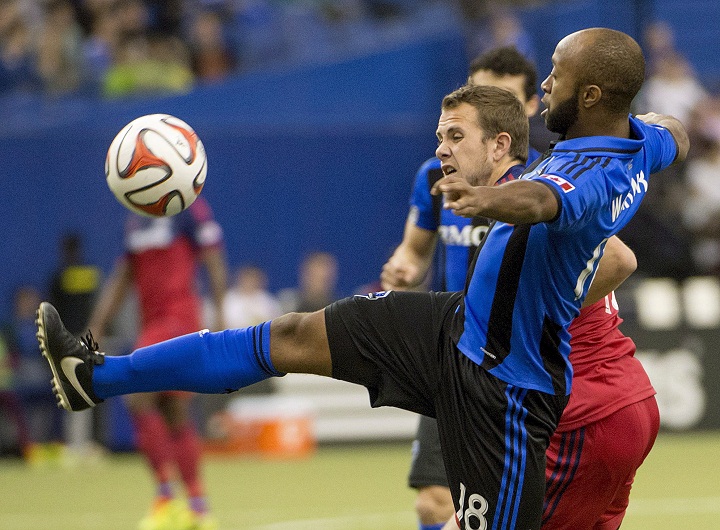 Montreal Impact Collen Warner and Chicago Fire Harry Shipp battle for the ball during first half MLS soccer action in Montreal, Saturday, April 12, 2014. American offensive midfielder Harry Shipp was acquired by the Montreal Impact on Saturday in a trade with the Chicago Fire. Chicago got general and targeted allocation money in return. The trade is pending receipt of his international transfer certificate. Saturday, Feb. 13, 2016.
