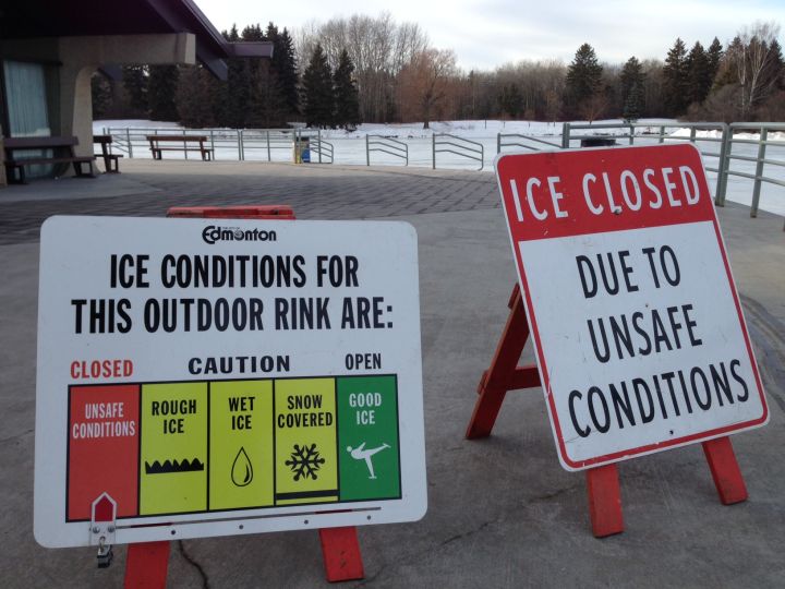 Warm weather prompted the city to close the ice surface at Hawrelak Park off to the public on Tuesday, Feb. 9, 2016.