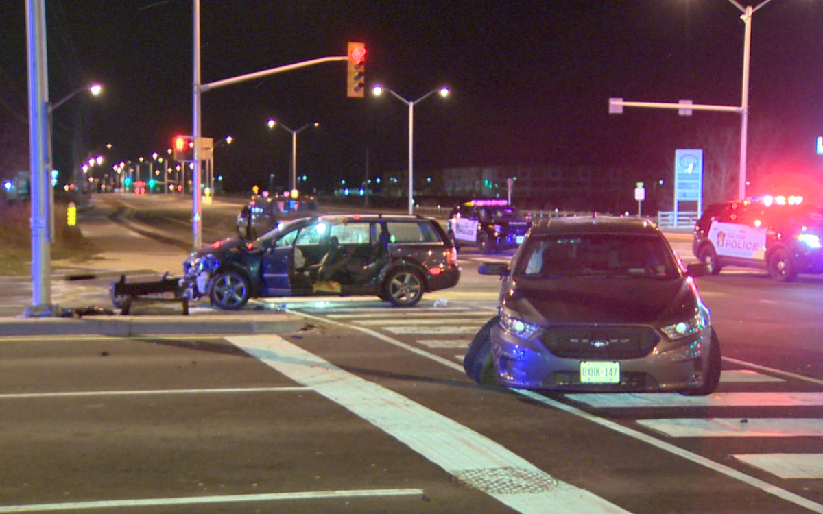 An unmarked police car collided with another vehicle in Oakville on Feb. 4, 2016.