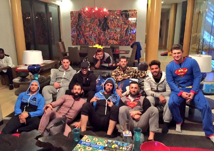 A photograph posted on Instagram of the Toronto Blue Jays wearing onesies at a Super Bowl 50 party on Feb. 7, 2016.