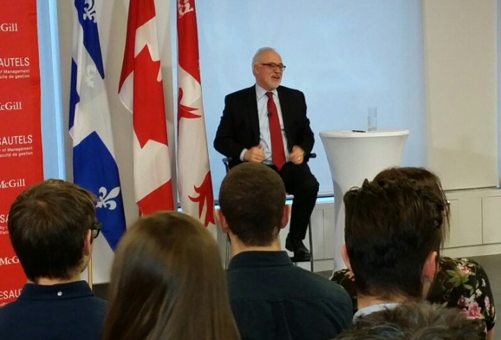 Quebec finance minister Carlos Leitao speaks at McGill University, Monday, February 15, 2016.