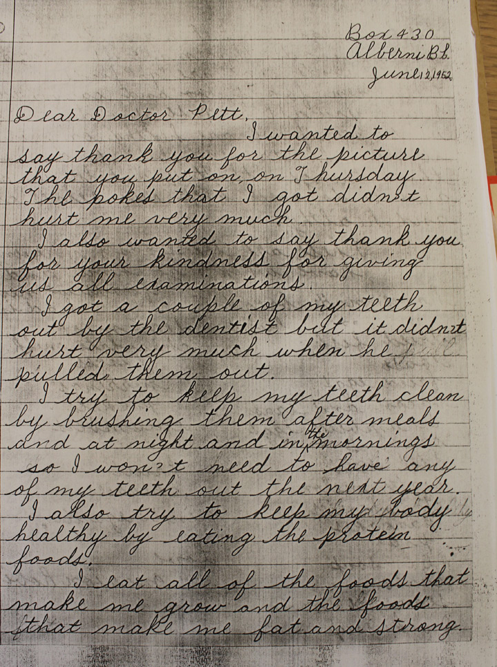 A letter written by a student at Alberni residential school