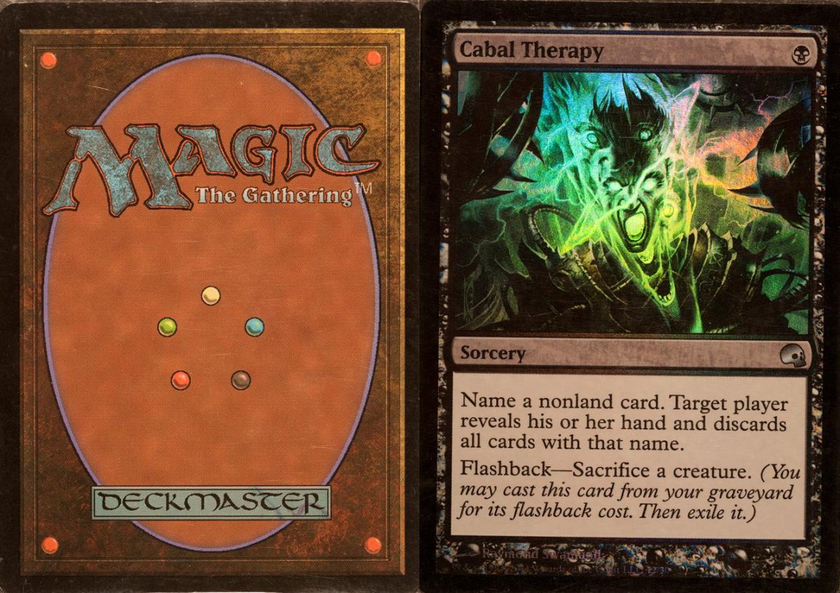 The front and back of a card from the popular collectible card game 'Magic: The Gathering'.