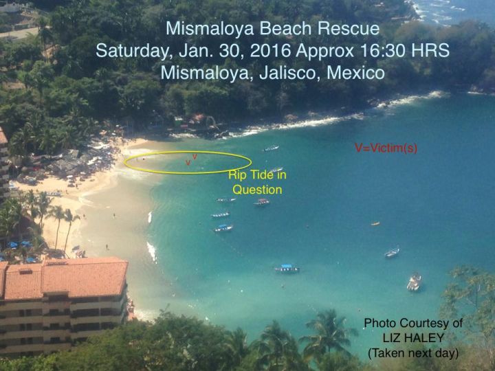 A map of where a father and son nearly drowned off a beach in Mexico on Jan. 30, 2016.